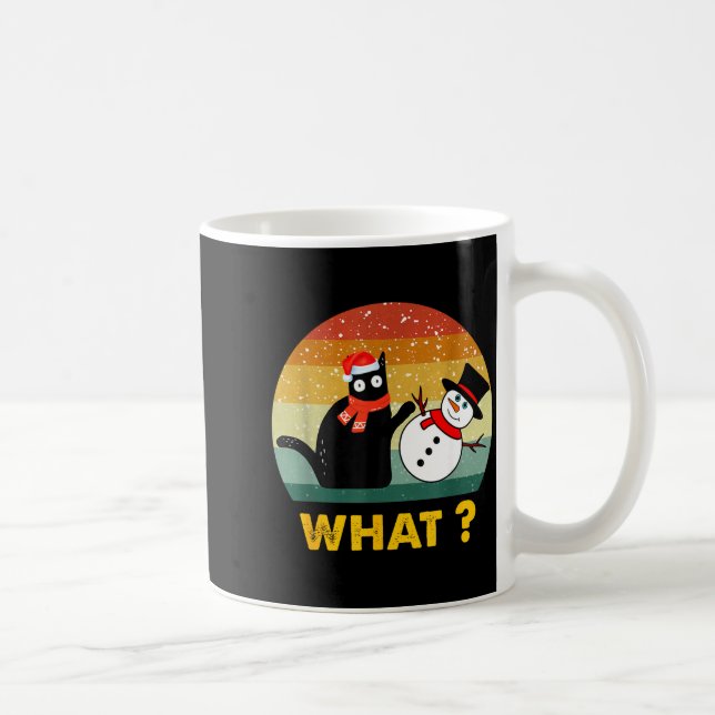Funny Black Cat Pushing Snowman Xmas Winter Costum Coffee Mug (Right)