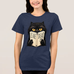 Funny Black Cat Reading Book Lover Design Tri-Blend Shirt