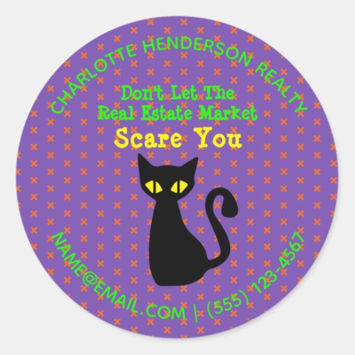 Funny Black Cat Real Estate Halloween Classic Round Sticker