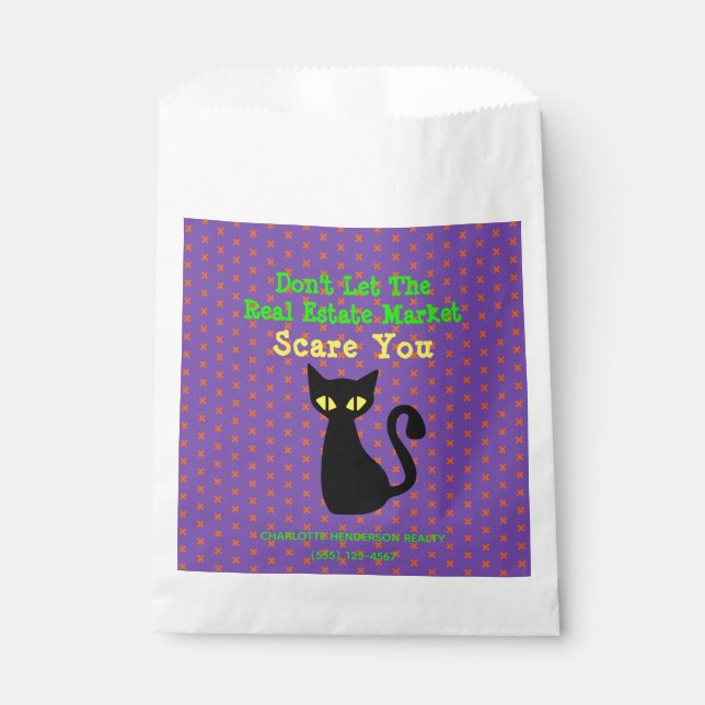 Funny Black Cat Real Estate Halloween Treat Favor Bag (Front)
