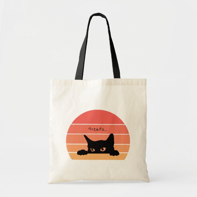 Funny Black Cat Retro Halloween Tote Bag (Front)