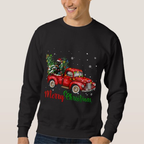 Funny Black Cat Riding Red Truck Christmas Tree Li Sweatshirt