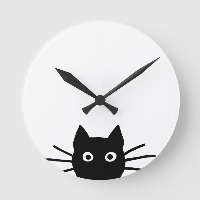 Funny Black Cat Round Clock (Front)