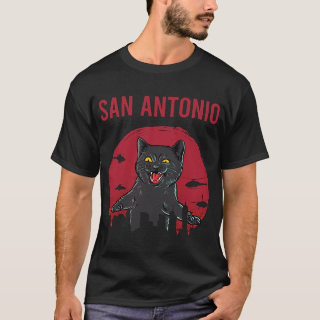Funny Black Cat San Antonio T-Shirt (Front)