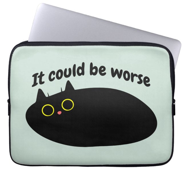 Funny Black cat, sarcastic cat quote, optimistic   Laptop Sleeve (Front)