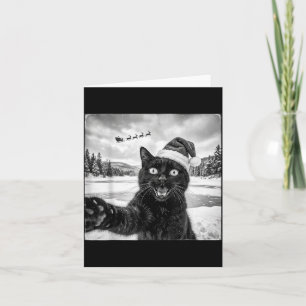 Funny Black Cat Selfie With Santa Christmas Men Card