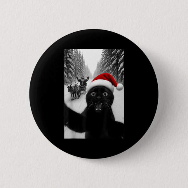 Funny Black Cat Selfie With Santa Christmas Men Wo Button (Front)