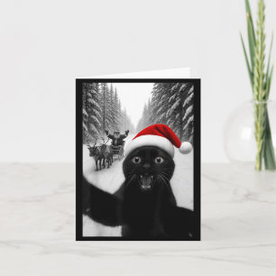 Funny Black Cat Selfie With Santa Christmas Men Wo Card