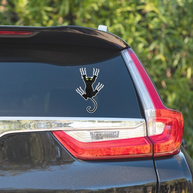 Funny Black Cat Sliding Down A Window Sticker (Car Side)