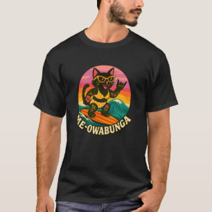 Funny Black Cat Surfing in Yellow Bikini and Sungl T-Shirt