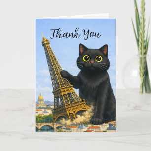 Funny Black Cat Topples the Eiffel Tower Thank You Card