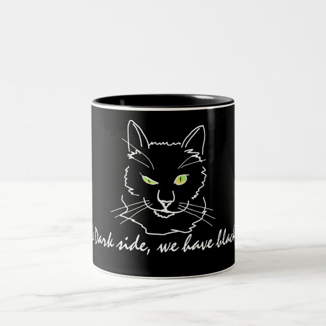 Funny Black Cat Two-Tone Coffee Mug (Center)
