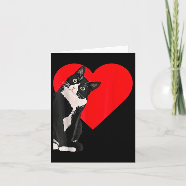 Funny Black Cat Valentines Day Heart Tuxedo Cat Lo Card (Front)
