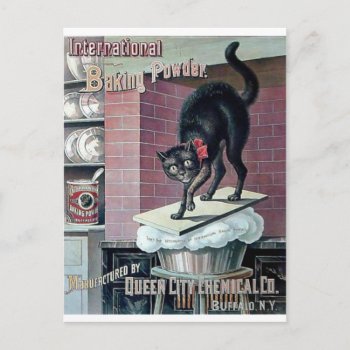Funny Black Cat Vintage Baking Powder Poster Ad Postcard by EDDESIGNS at Zazzle
