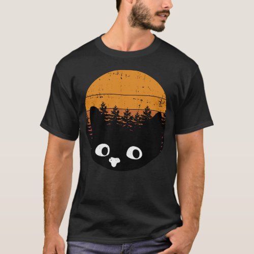 Funny Black Cat Vintage Cat Retro Design T_Shirt