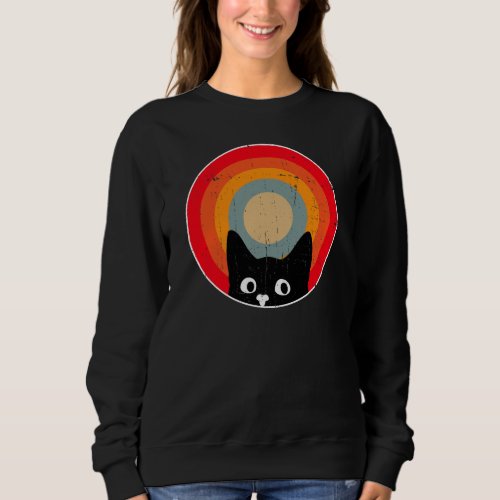 Funny Black Cat Vintage Cat Retro Sunset Design Sweatshirt