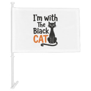 Funny Black Cat Vintage Engraving Halloween Design Car Flag