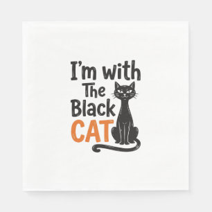 Funny Black Cat Vintage Engraving Halloween Design Napkins