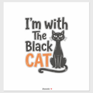 Funny Black Cat Vintage Engraving Halloween Design Sticker