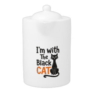 Funny Black Cat Vintage Engraving Halloween Design Teapot