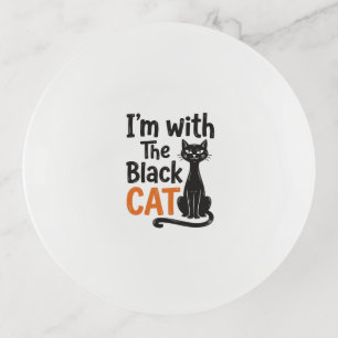 Funny Black Cat Vintage Engraving Halloween Design Trinket Tray