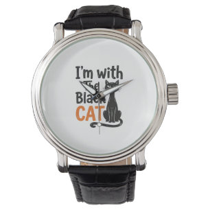 Funny Black Cat Vintage Engraving Halloween Design Watch