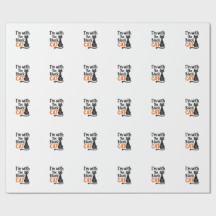 Funny Black Cat Vintage Engraving Halloween Design Wrapping Paper