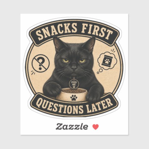 Funny Black Cat Vinyl Sticker | Snacks First Quest