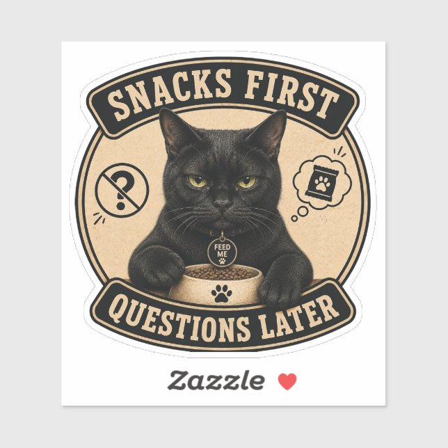 Funny Black Cat Vinyl Sticker | Snacks First Quest (Sheet)