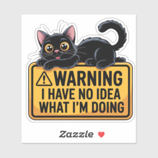 Funny Black Cat Warning Sign Sticker