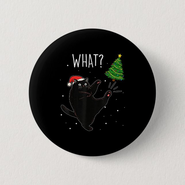 Funny Black Cat What_ Christmas Tree Meme Xmas Men Button (Front)