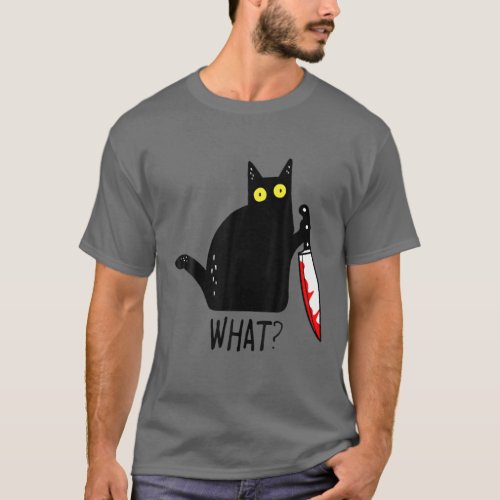 Funny Black Cat What Holding Bloody Knife Men Wom T_Shirt