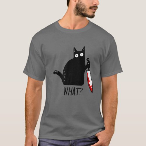Funny Black Cat What Holding Bloody Knife Men Wom T_Shirt