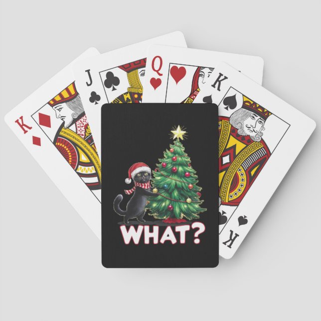 Funny Black Cat What Xmas Christmas Tree Poker Cards (Back)