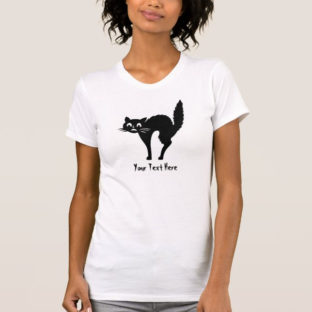 funny black cat with arched back for halloween T-Shirt (Front)