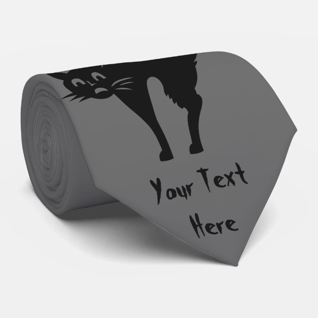 funny black cat with arched back halloween tie (Rolled)