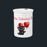 Funny Black Cat With Balloons Valentine's Day Beverage Pitcher<br><div class="desc">Funny Black Cat With Balloons Valentine's Day beverage pitcher</div>