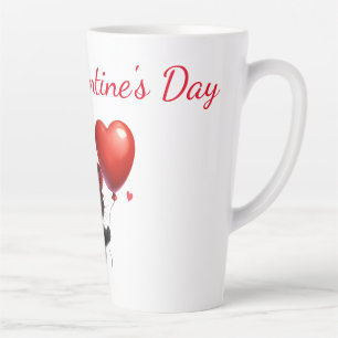 Funny Black Cat With Balloons Valentine's Day Latte Mug