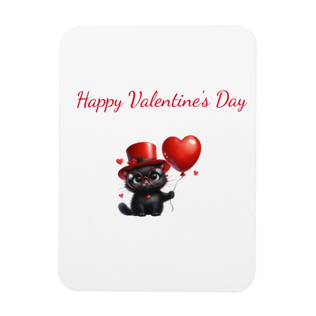 Funny Black Cat With Balloons Valentine's Day Magnet (Vertical)