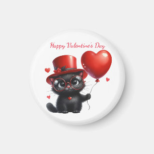 Funny Black Cat With Balloons Valentine's Day Magnet