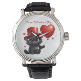 Funny Black Cat With Balloons Valentine's Day Watch