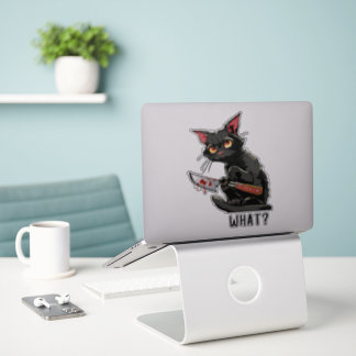 Funny Black Cat with Bloody Knife: What? Sticker