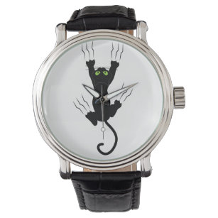 Funny Black Cat with green eye Watch