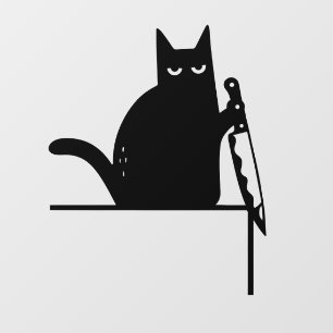 Funny Black Cat with Knife Decor, Door Frame Cat Wall Decal