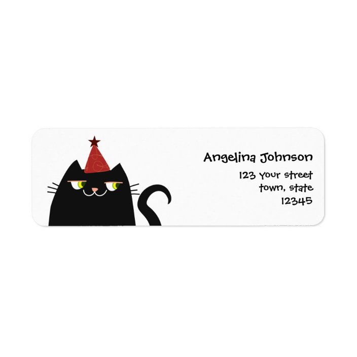 Funny Black Cat With Party Hat Return Address Label Zazzle Com