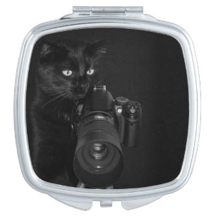 Funny Black Cat with the Camera Compact Mirror