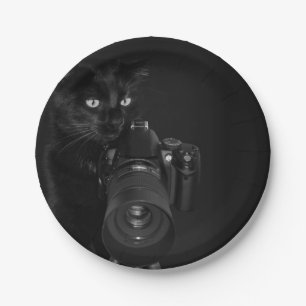 Funny Black Cat with the Camera Paper Plates
