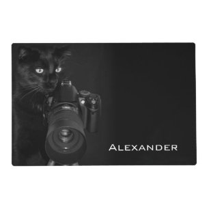 Funny Black Cat with the Camera Placemat