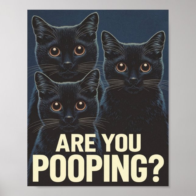 Funny Black Cats Are You Pooping? Cat Lovers Poster (Front)