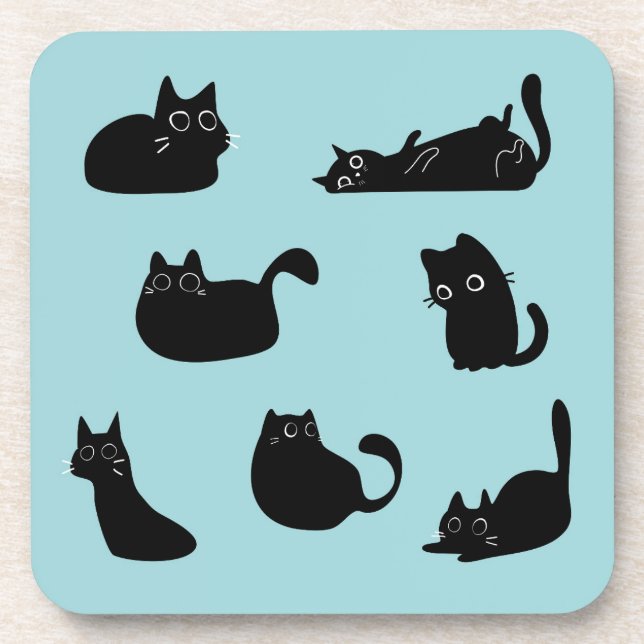 Funny Black Cats Beverage Coaster (Front)